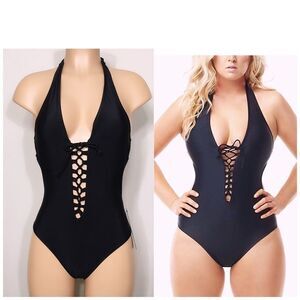 Ashley Graham sexy open back lace up swimsuit. NWT